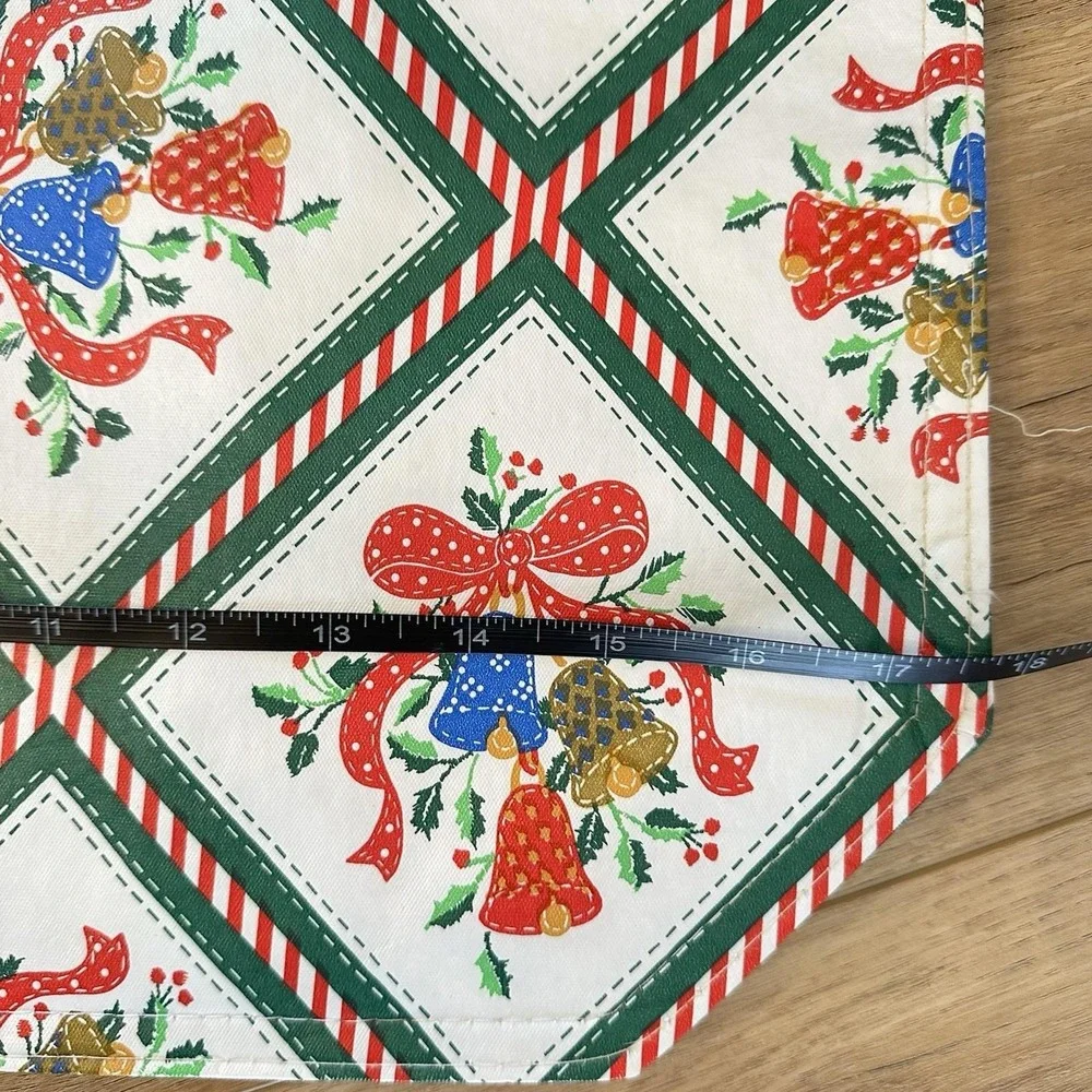 VTG Christmas Holiday Plastic Placemats Set 4 Dining Bow‎ Bells Red White Granny